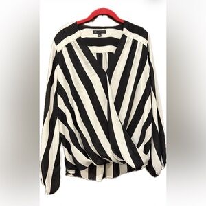 INC International Concepts Black and White Striped Blouse size L $18